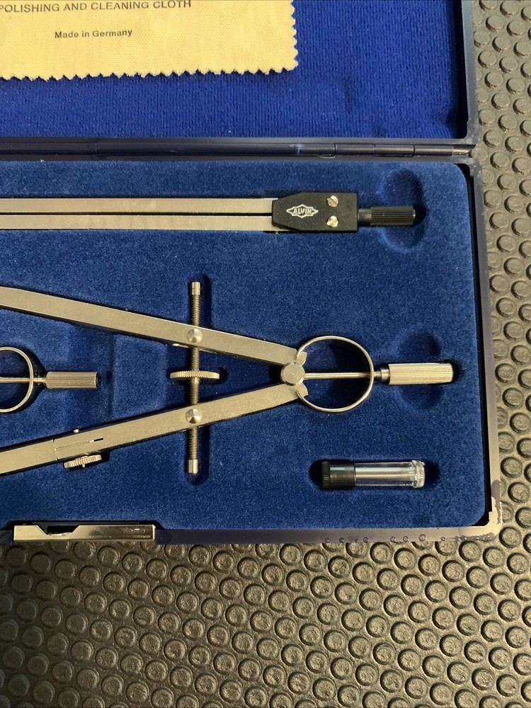 Alv￼in Vintage Precision Drawing Drafting Compass Tools In Shadow Box Lined Case