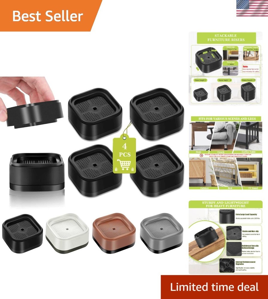 4 Pack Stackable Furniture Risers, Adjustable 1-3 Inch Elevation in Sturdy Black