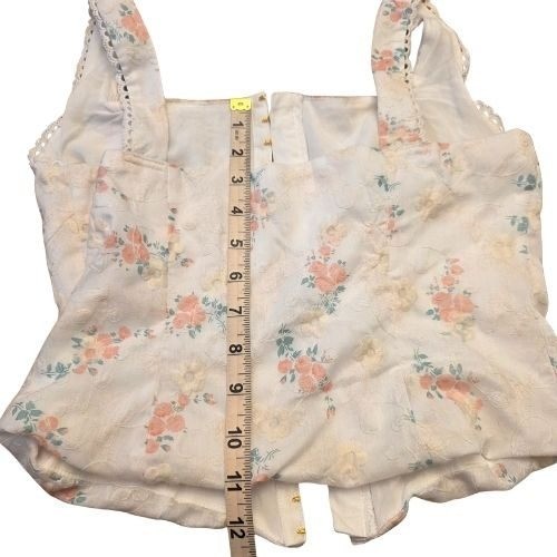 Altar'd State Corset Crop Top Floral Print White Pink Girlhood Core Lace Trim XS