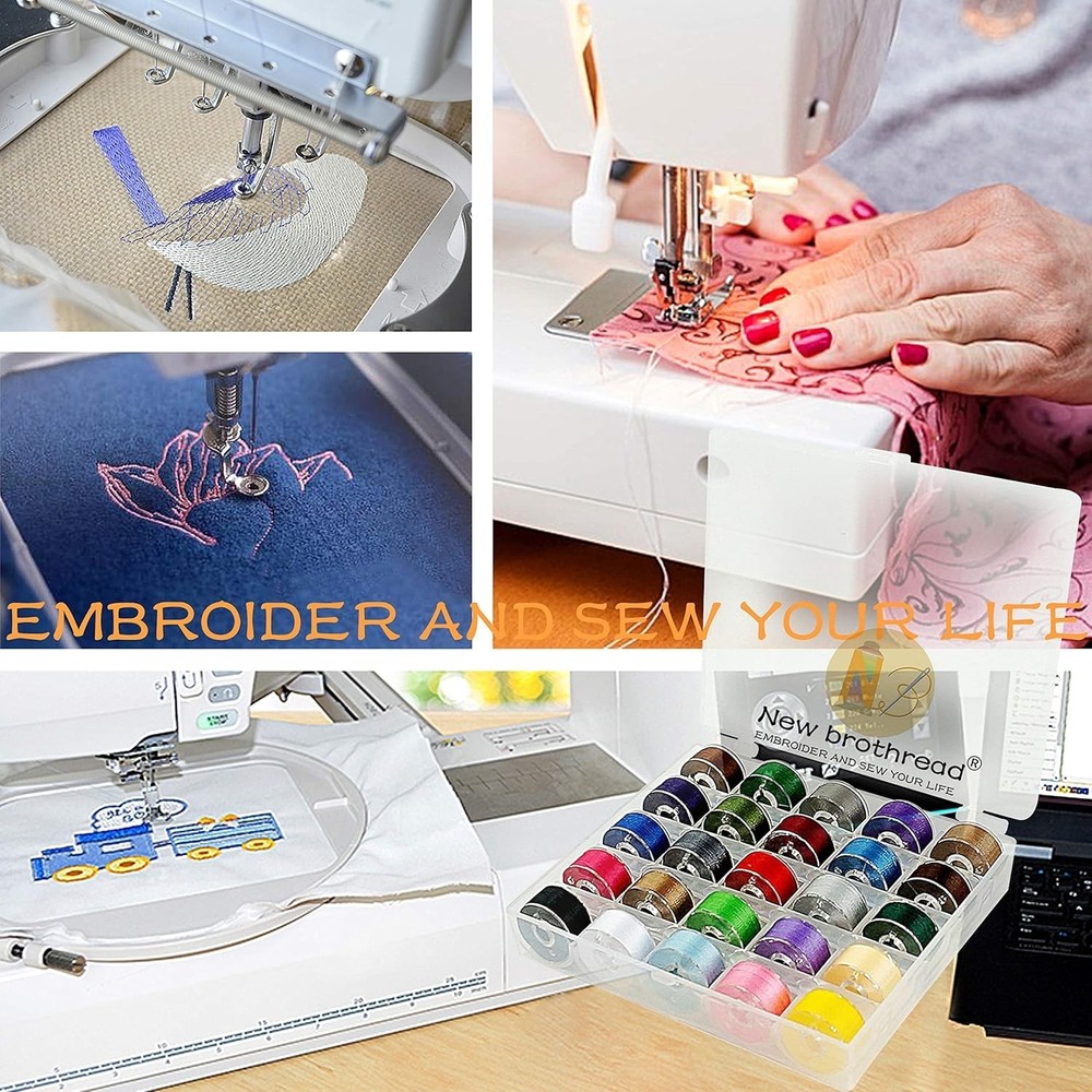 25pcs Assorted Colors Prewound Embroidery Bobbin Thread 70D/2 60WT Polyester