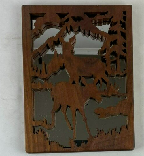 Handmade scroll saw Deer with Mirror Background 7x9