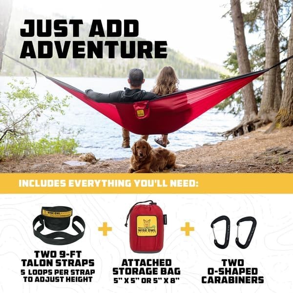 Wise Owl 500lb Camping Hammock with Tree Straps Portable