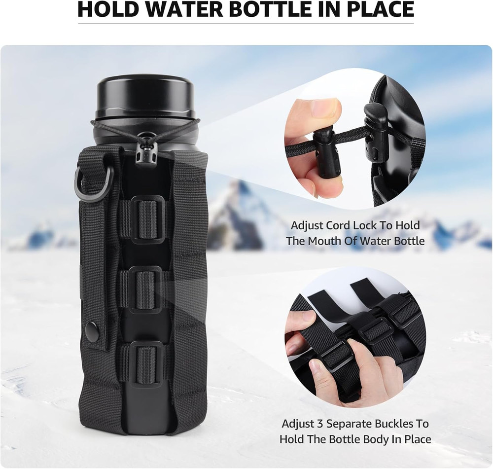 Molle Water Bottle Holder for Backpack,Drawstring Adjustable Straps Molle Pouche