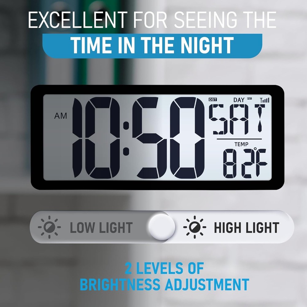 Atomic Clock with Backlight 14 2 Large Digital Wall Clock Battery...