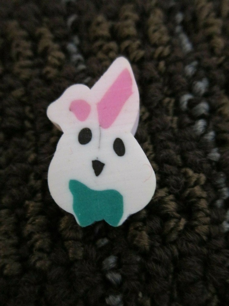 Easter Bunny Tiny Pink Flocked & Rabbit Head Eraser UNUSED in Plastic Egg
