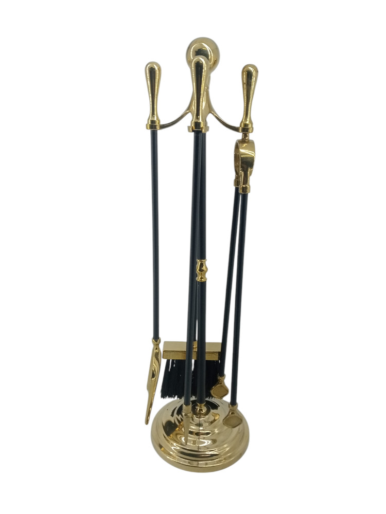 Fireplace Accessory Set Tool Kit Polished Brass Black Apple Tripod
