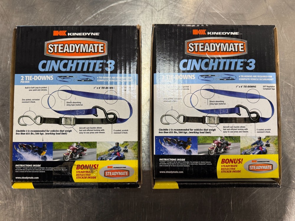 2 BOXES Steadymate Cinchtite 3 835 LBS 2 PACK Tie-Down Straps - 15466