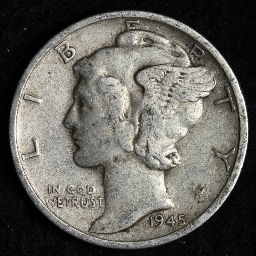 1945-S MICRO S Mercury Silver Dime AU E341 TU