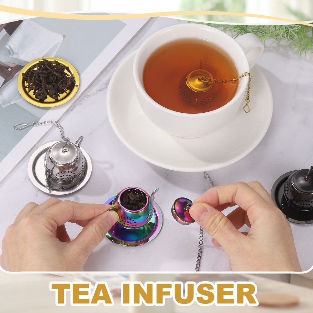 Tea Strainers Steeper, Tea Steeper Filter with Chain and Tray, Black