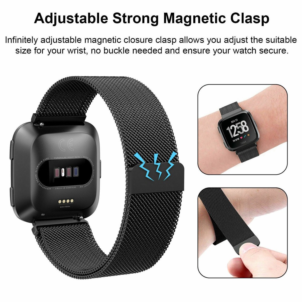 Stainless Steel Metal Watch Band Strap Milanese Magnetic Loop For Fitbit Versa 2
