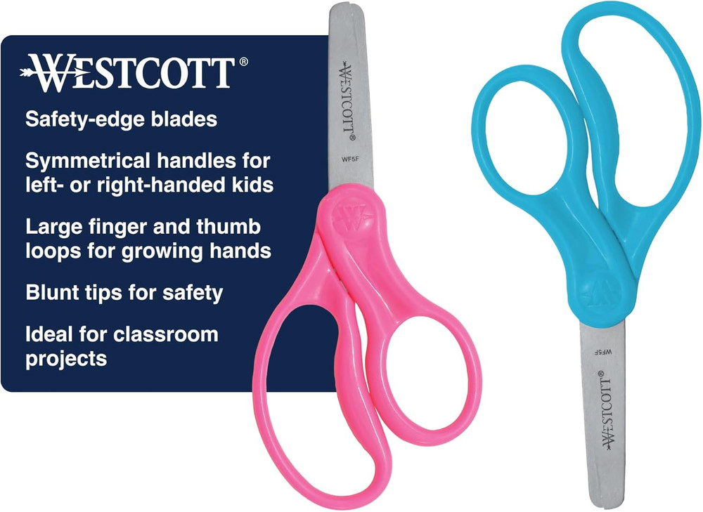 5" Hard Handle Kids Scissors, Blunt, Assorted Colors, 2-Pack
