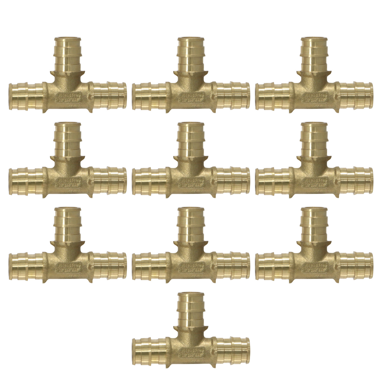 10 Pack XFITTING 1/2" PEX-A Expansion Tee, F1960 Tee, Lead Free Brass