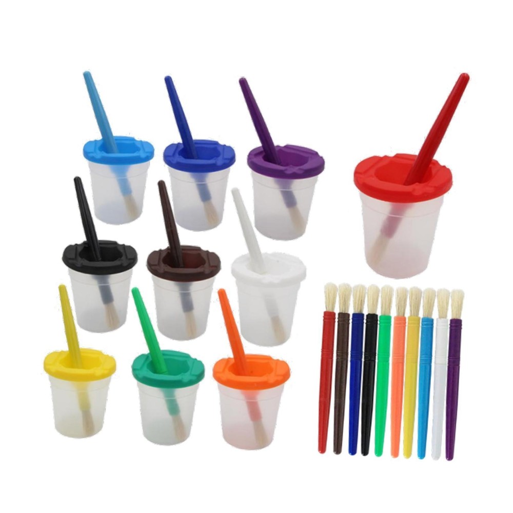Paint Cups Washable Early Learning Clear with Brushes for Home DIY Classroom