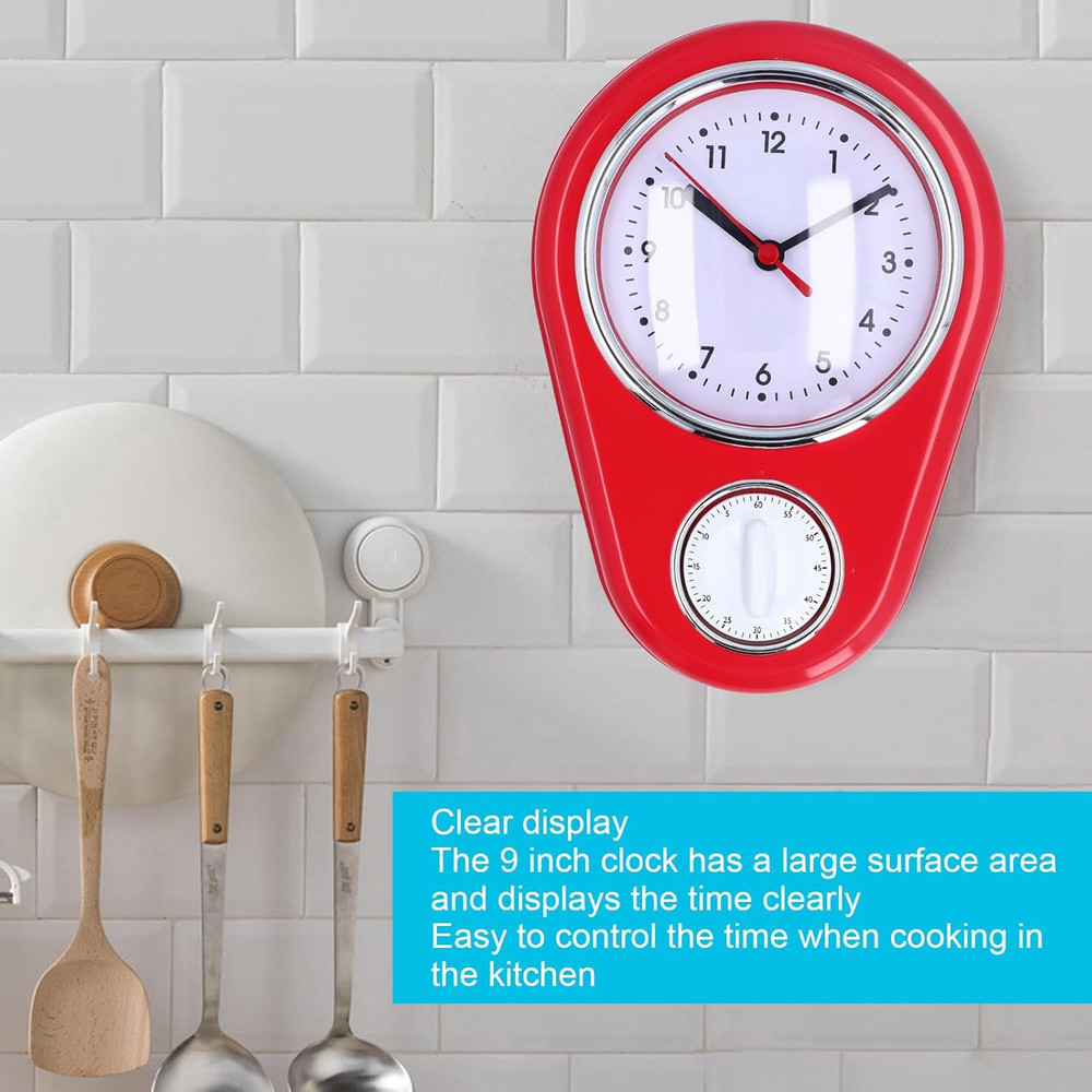 9 Inch Silent Kitchen Timer Wall Clock, 60-Minute Visual Countdown Timer