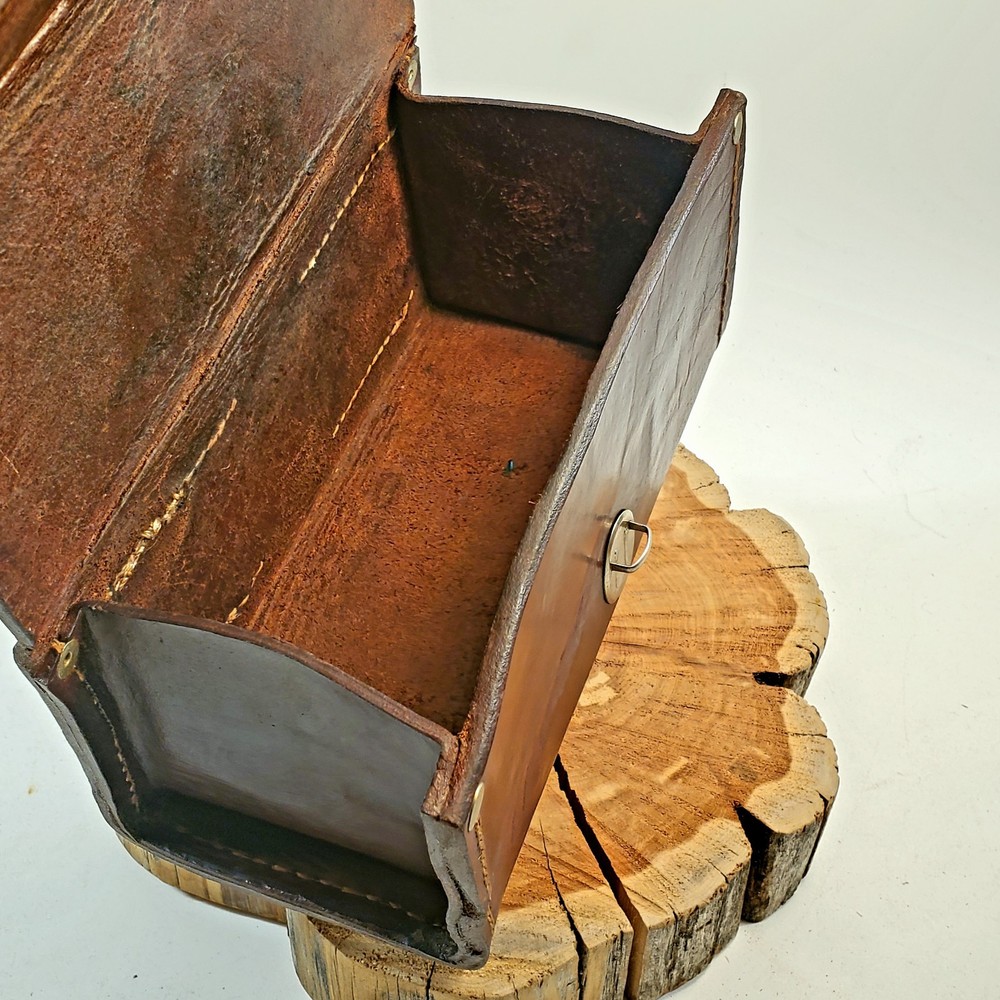 Antique leather ammunition box
