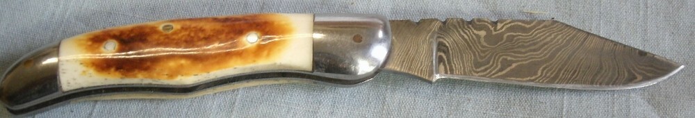 Damascus Folder Bone Handle Knife