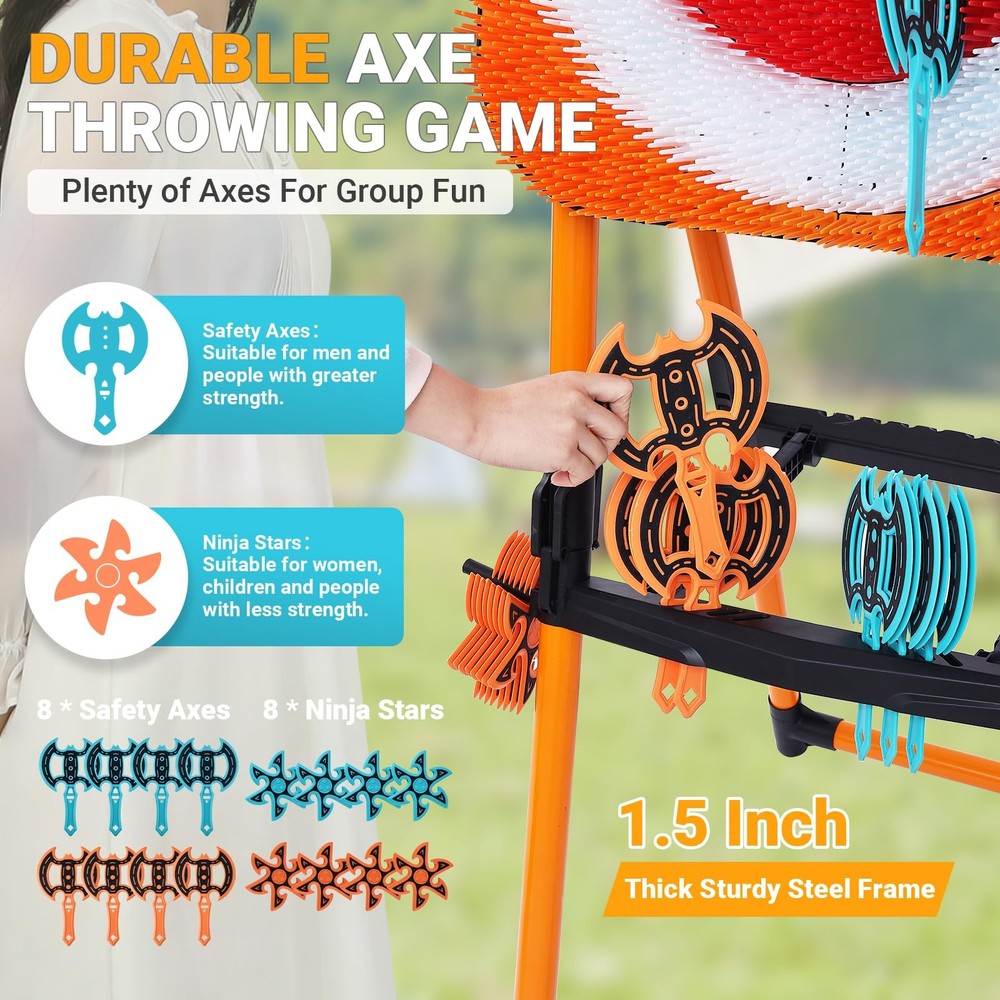 Axe Throwing Game Bristle Target with 16 Throwing Axes, Axe Throwing Outdoor ...