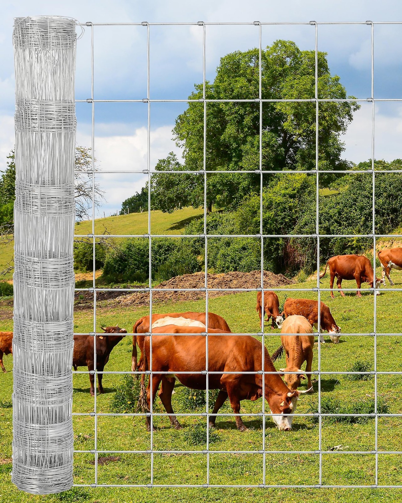 4/5/6ft x 164/328ft Farm Fence Heavy Duty Galvanized Cattle Animals Fence Farm