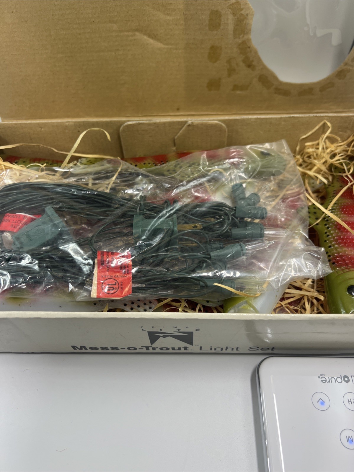 Vintage 1987 Blow Mold Mess-o-Trout Fish String Lights 10 Fish & Lights NOB