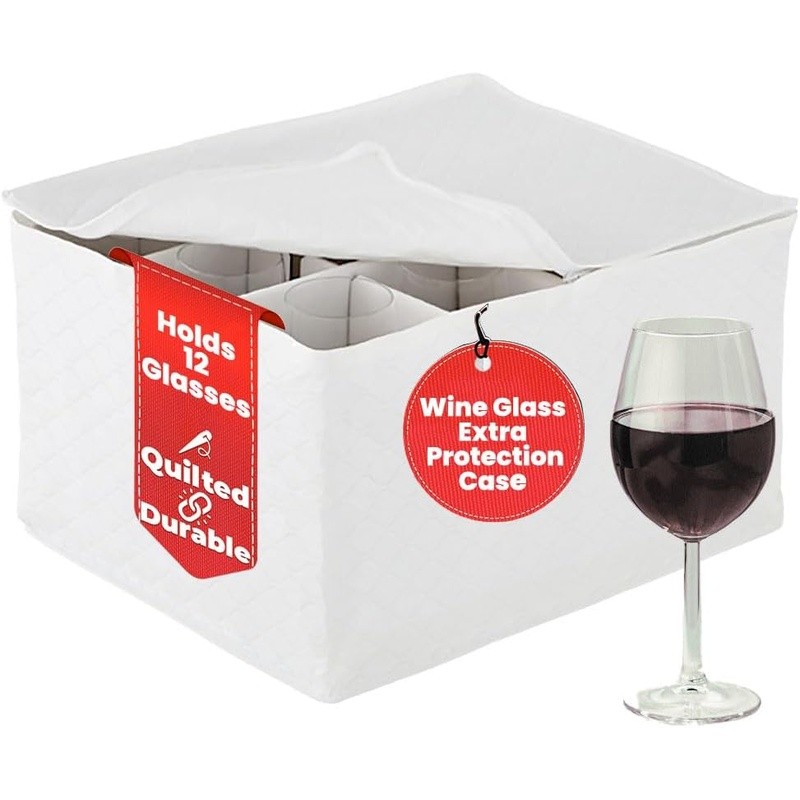 Quilted Storage Case Crystal Stemware Protection W/ Adjustable Dividers New