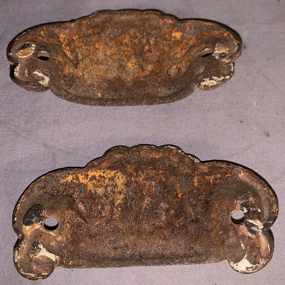 Set of 2 Antique Cast Iron Bin Cabinet Pulls