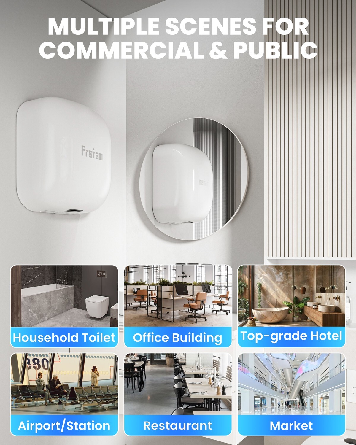 1800W Commercial Hand Dryers, Auto High Speed Hand Dryer Auto-Infrared Sensor US