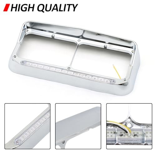 Dual Rectangular 2X for 4x6 Light Headlight Bezel with 12" Clear Lens White LED