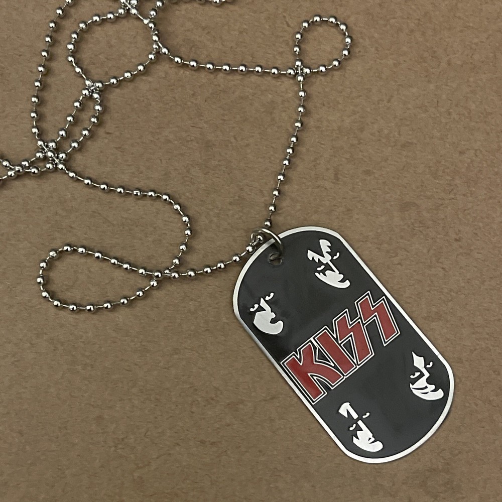 Kiss Band Logo Metal Dog Tag Necklace: New, 2” By 1”, 24” Long Ball Chain