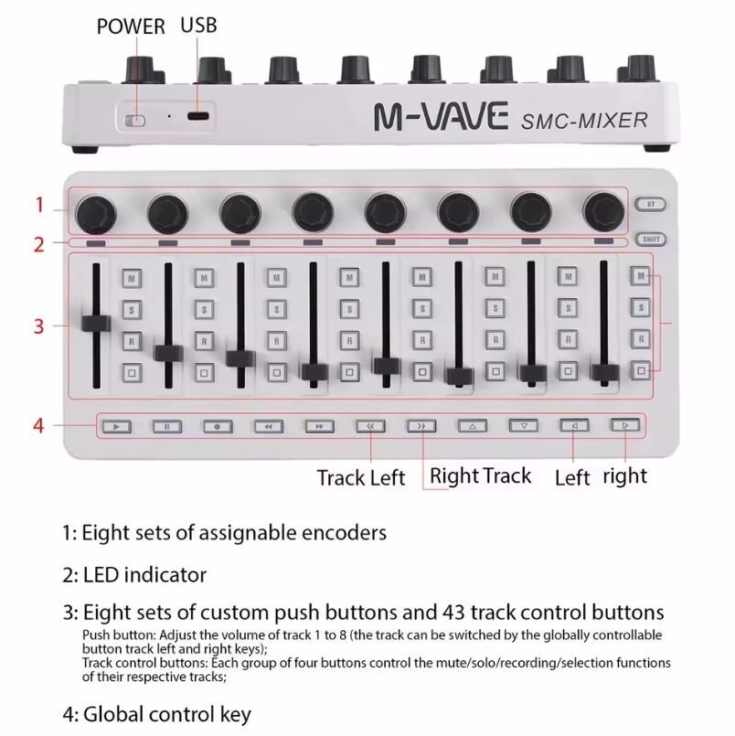 M-VAVE SMC-Mixer Wireless MIDI Controller Mixing Console Connection Rechargeable