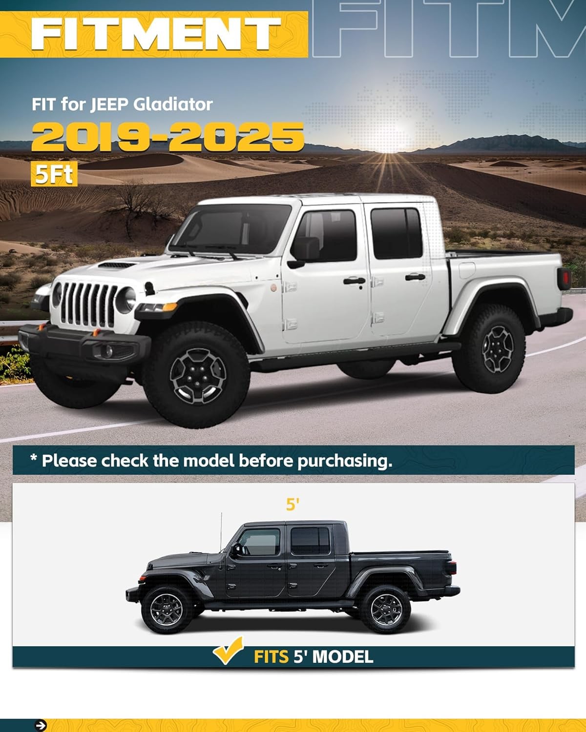 Side Bed MOLLE Panel for 5' Jeep Gladiator 2020-2025 Bed MOLLE Panel Storage