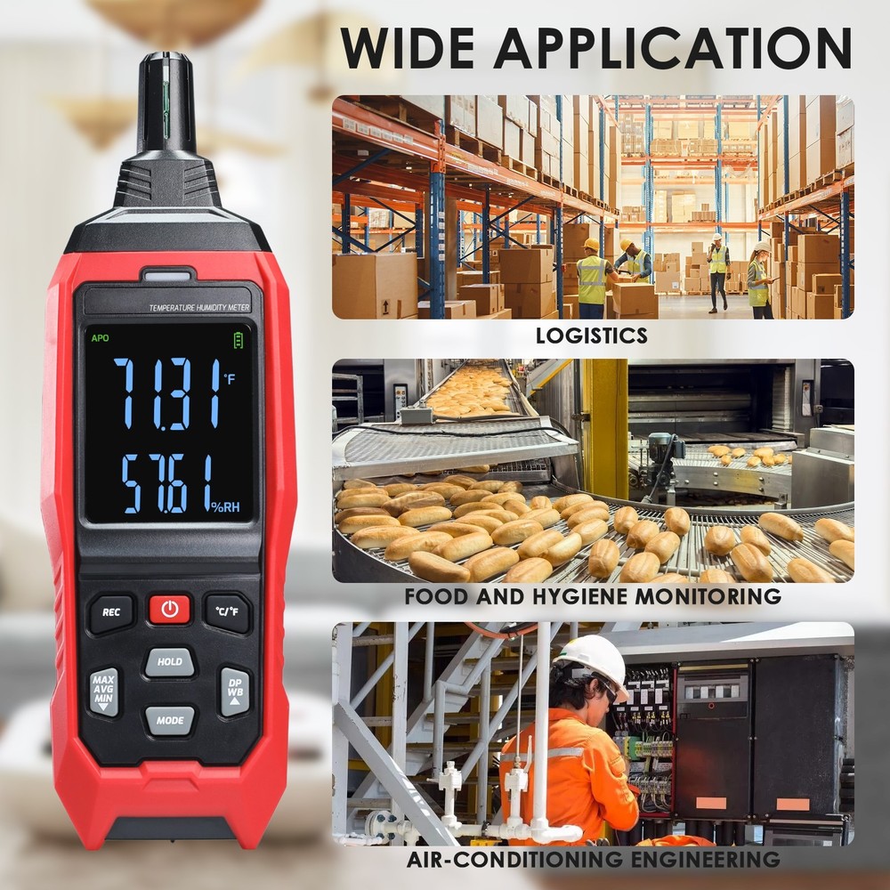 Digital Temperature & Humidity Data Logger Meter, WB & DP Real-Time Measurement