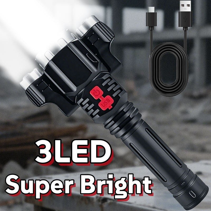2PACK Super Bright 3-LED Flashlight Rechargeable Tactical Flashlights Work Light