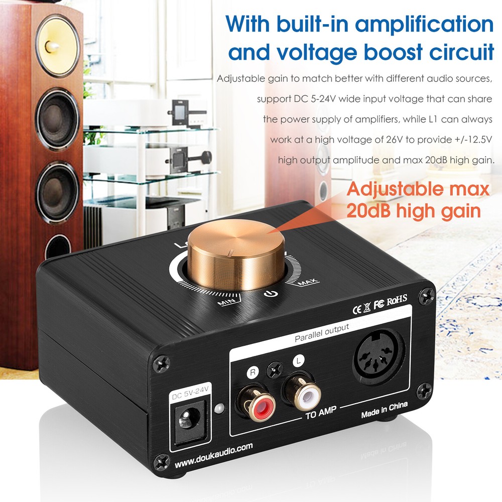 Douk Audio Stereo Line Pre-Amplifier Level Booster for MP3, iPod, iPad, iPhone