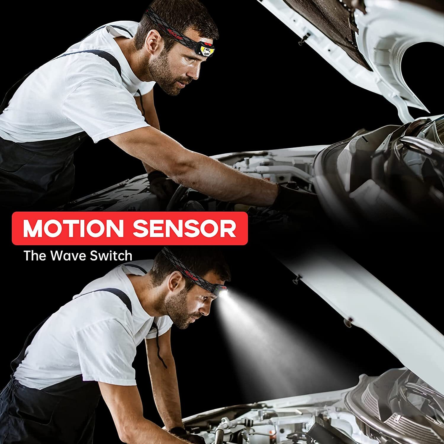 2PACK Headlamp COB LED Rechargeable Headlight Torch Work Light Bar Head Band USB