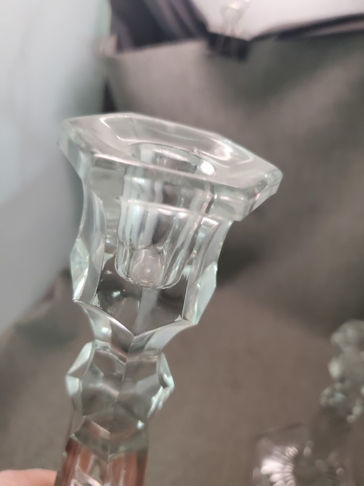 2 Clear Glass 9" Candle Stick Holders