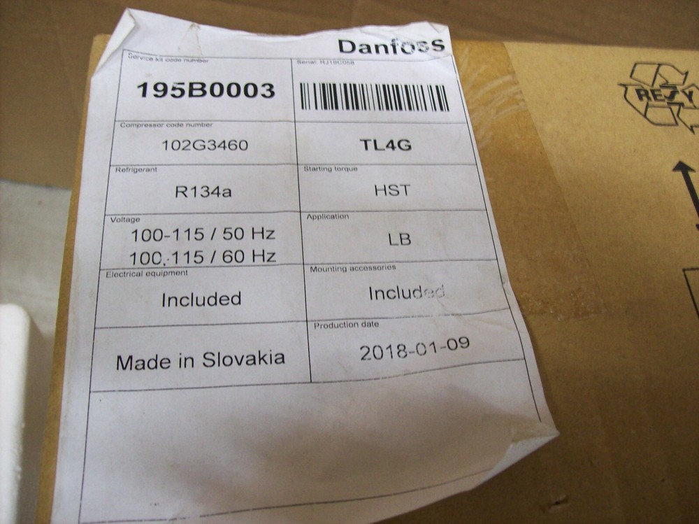 Danfoss Compressor 195B0003 1Ø 115 volt 102G3460