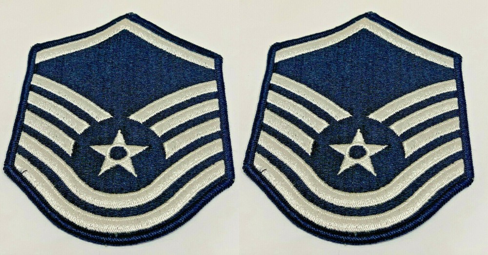 2 USAF U.S. AIR FORCE MASTER SERGEANT EMBROIDERED BLUE PATCH PAIR NEW 8219
