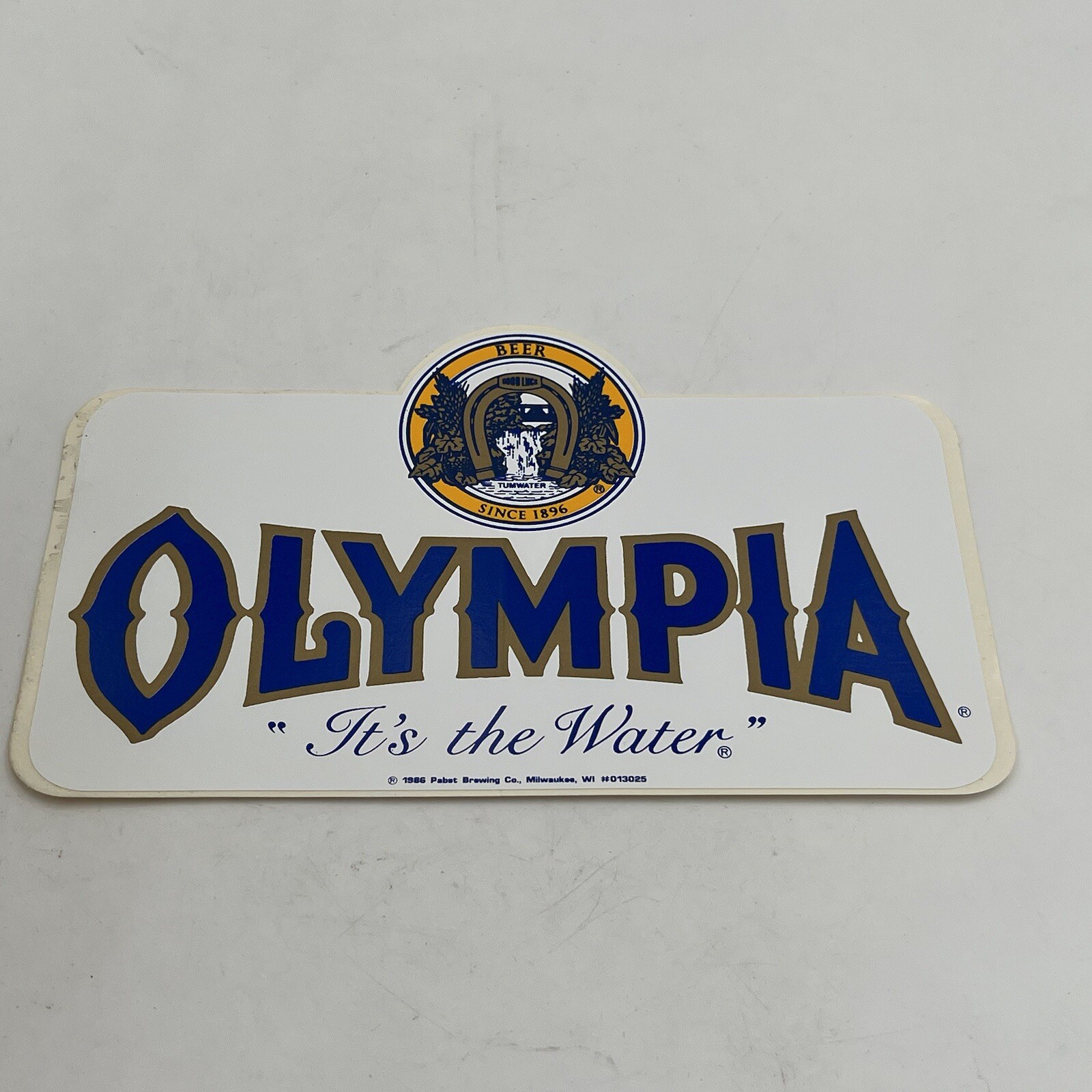 VTG Olympia Beer Sticker Decal "It's the Water" 1986 Bar Man Cave New NOS 7.5"