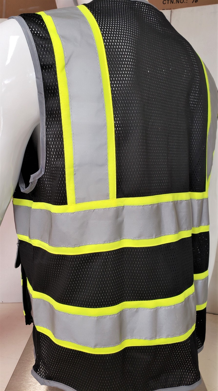 Hi Visibility Reflective Black Safety Vest, New, Sizes S-2XL