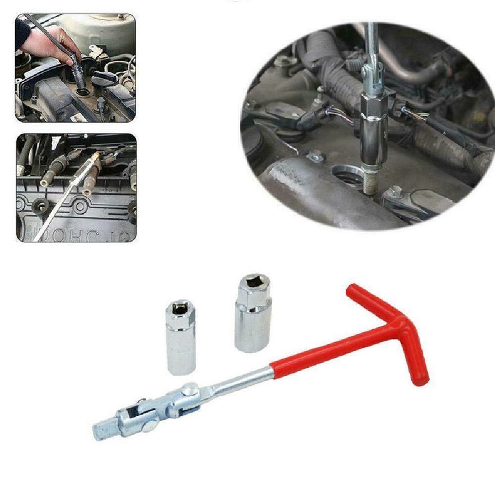 3PCS Spark Plug Removal Tool 16 21mm T-Handle Flexible Spanner Socket Wrench Set