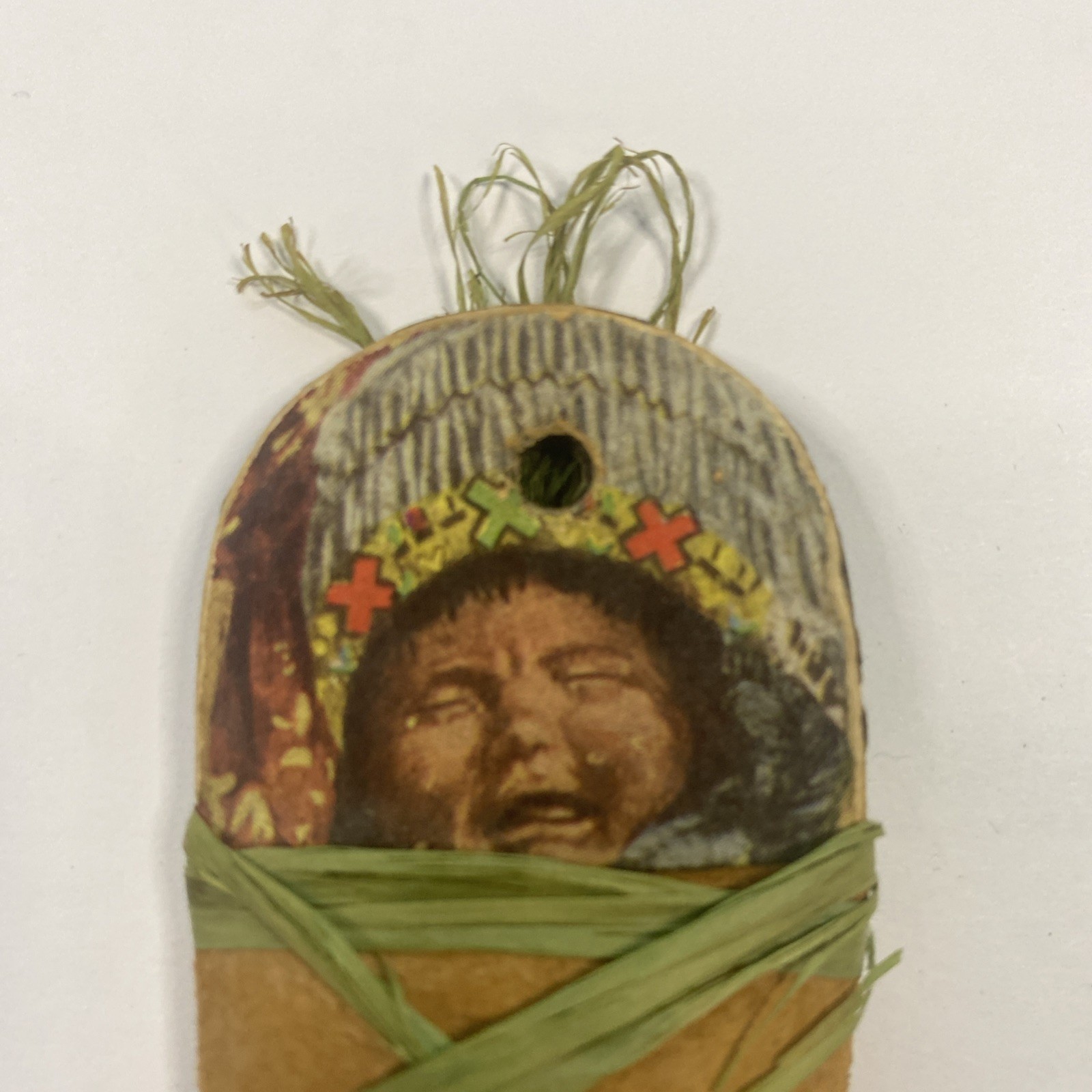 Grand Canyon Souvenir 1932 Papoose on Cradleboard Leather Wrapped Cardboard