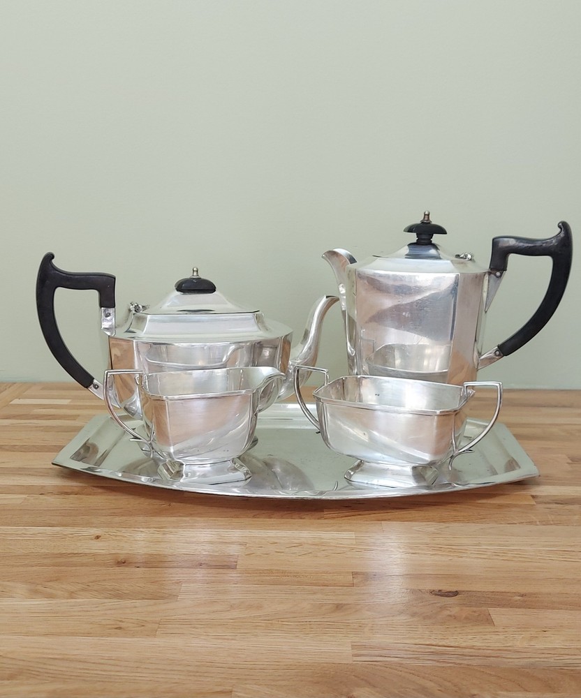 Vintage 5-Piece Silver Plate Tea Set Marked ALD