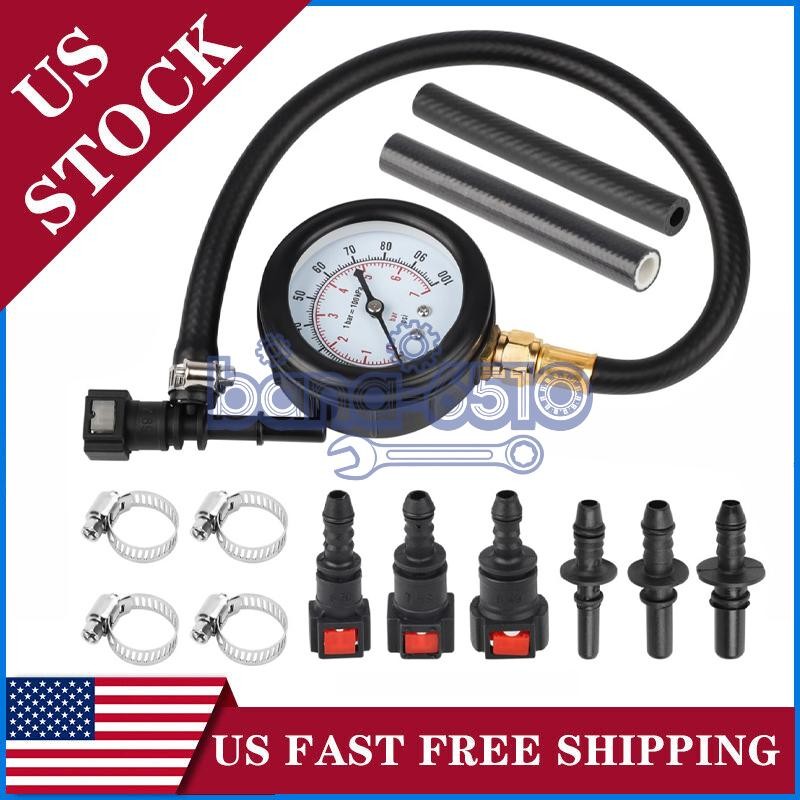 Fuel Injection Pressure Tester Injector Pump Gauge Kit with 3 Connectors 100 PSI