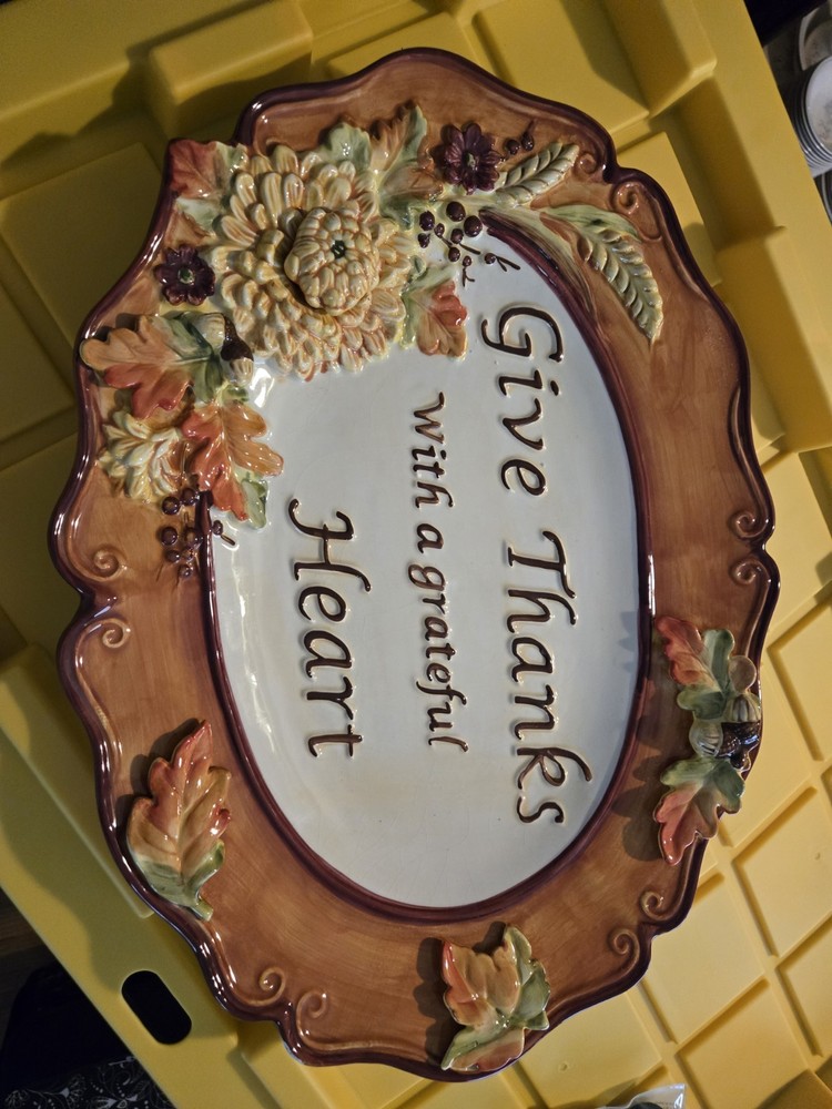 Ceramic Thanksgiving Serving Platter Turkey Cracker Barrel
