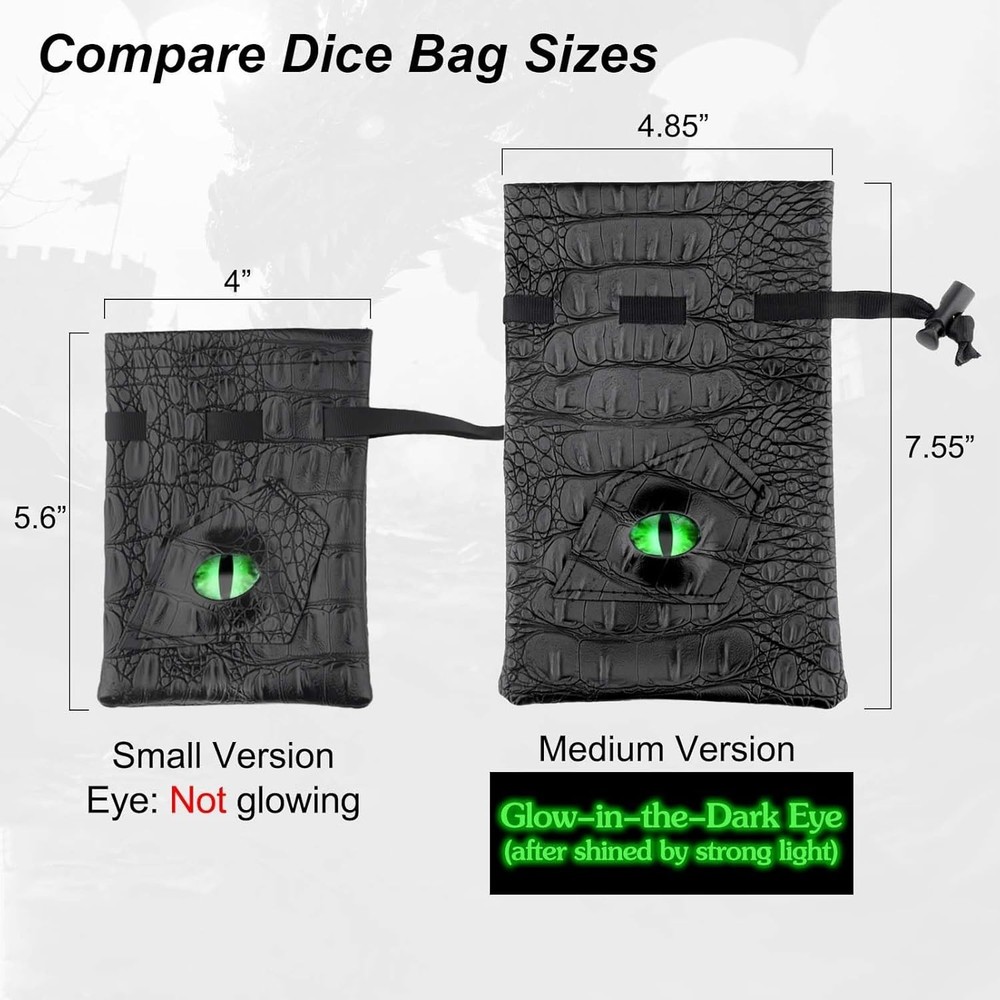 Leather Dice Bag Dragon Eye Drawstring DND Dice Storage Pouch Compatible with...