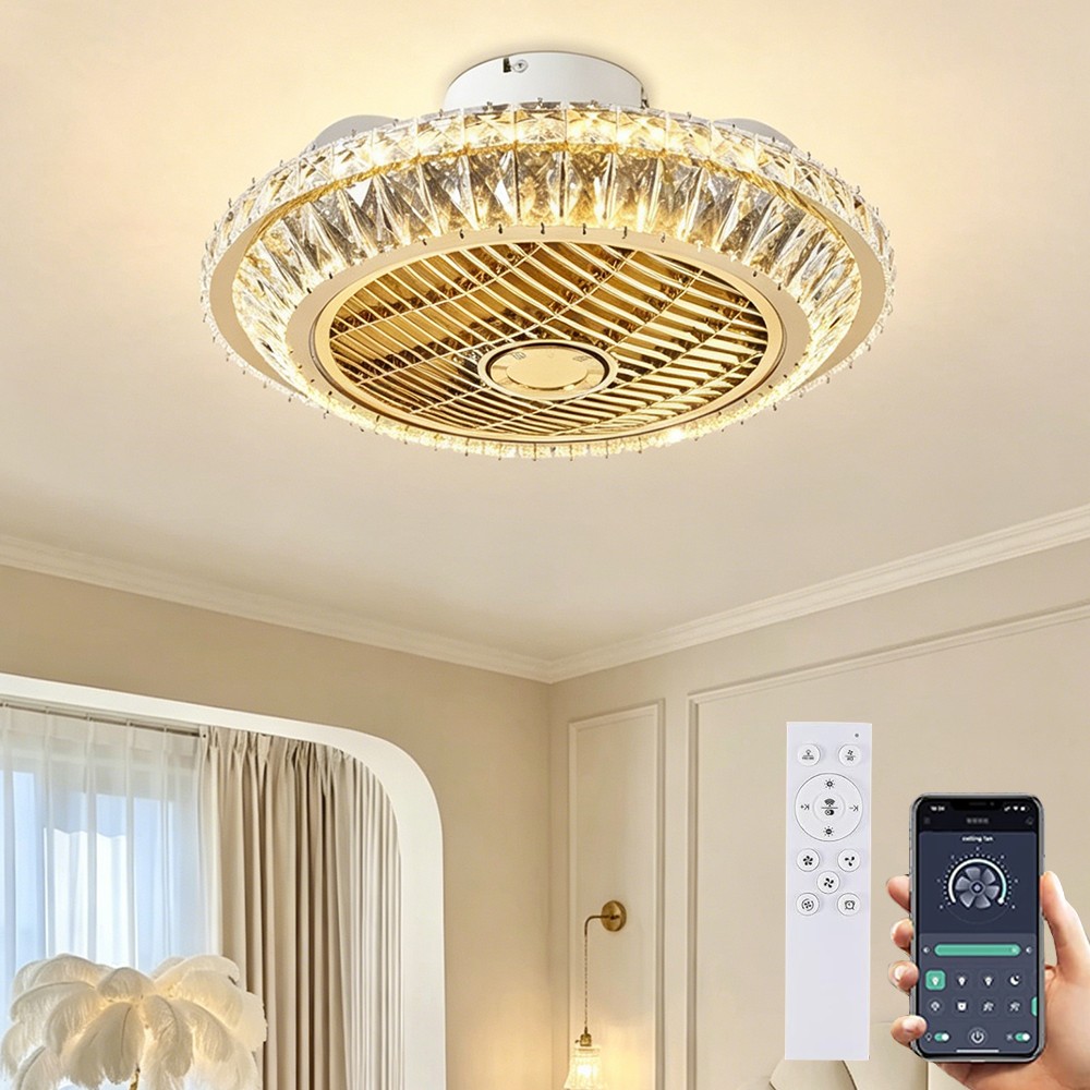 Circulation Crystal Ceiling Fan with Dimmable Light 72W Remote Control Modern