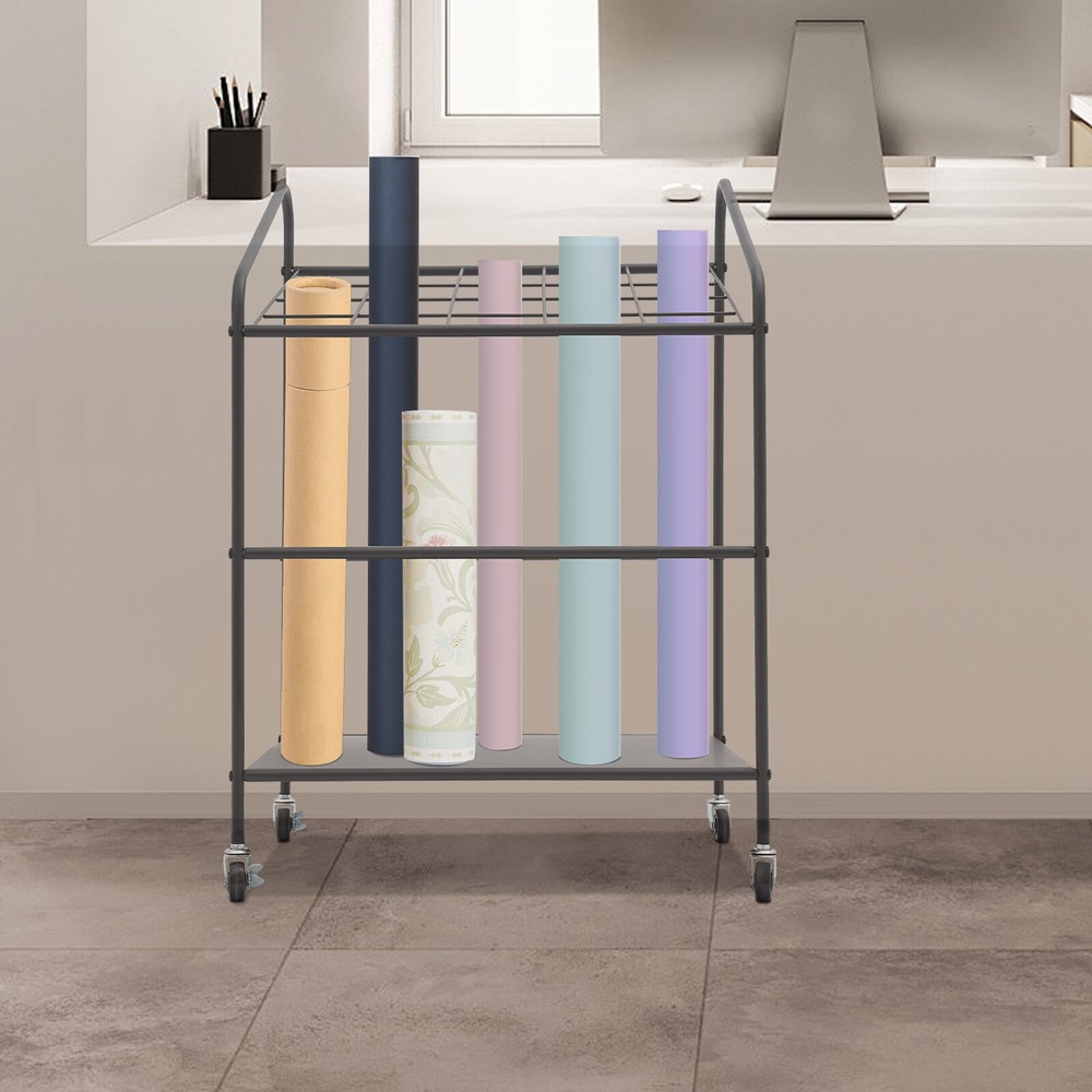 3-Tier Mobile Paper Rolls Organizer Floor Storage Rack Material Roll Dsplay Rack