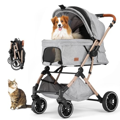 Small Medium Dogs Stroller 4-Wheel Pet Strollers for Medium Dogs Up to Gray