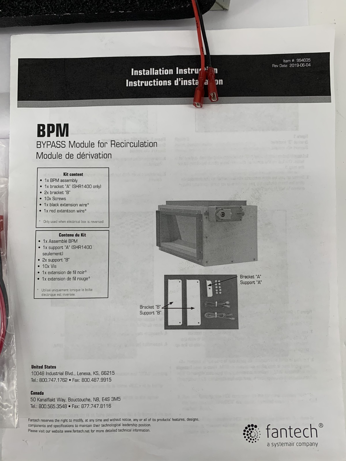 Fantech BPM0814 99300 8" x 14" 3-Way Heat Recovery Ventilator By-Pass Module 24V