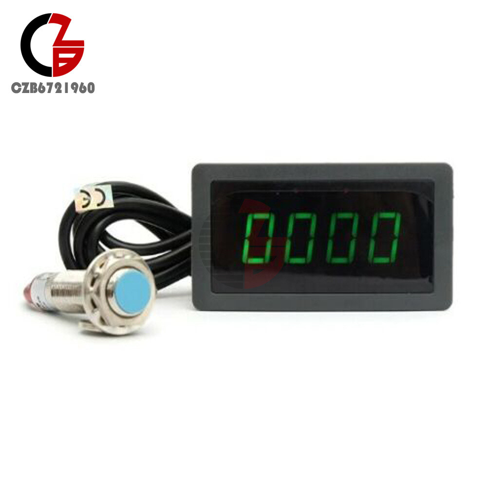 Tachometer 4-Digital LED Tach RPM Speed Meter With Hall Proximity Switch Sensor